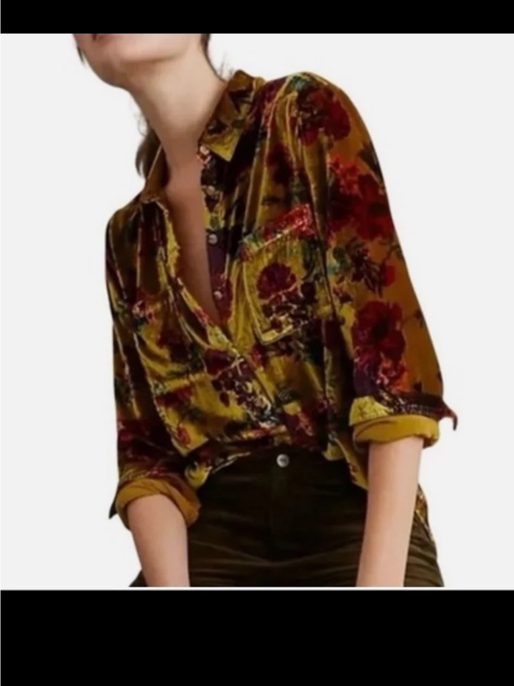 Anthropologie Pilcro Hadley Relaxed Velvet Burnout Shirt Size Small - Picture 3 of 12